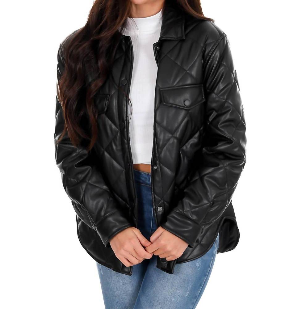 NEW LOVE TREE faux leather quilted shacket december steal in black